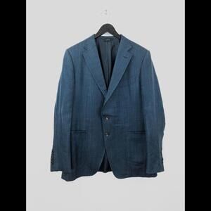 TOM FORD Men's Sz IT 56R US 46R Blue Silk Mohair Herringbone Blazer Jacket FIT Y